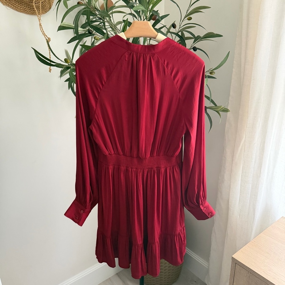 Banana Republic Red Maroon Satin Long Sleeve Mini Dress Small - Picture 6 of 11